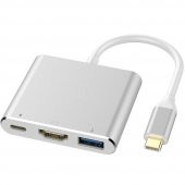 PrimeX PX-SW-U515 Gri Metal Type-C to 4K HDMI + USB 3.0 + PD şarj Çevirici Adaptör - 1