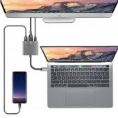 PrimeX PX-SW-U515 Gri Metal Type-C to 4K HDMI + USB 3.0 + PD şarj Çevirici Adaptör - 2