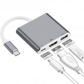 PrimeX PX-SW-U515 Gri Metal Type-C to 4K HDMI + USB 3.0 + PD şarj Çevirici Adaptör - 6
