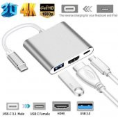 PrimeX PX-SW-U515 Gri Metal Type-C to 4K HDMI + USB 3.0 + PD şarj Çevirici Adaptör - 7