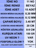 Eagenset Çapari, İstavrit Çaparisi, 30x12 Beden, Ultraviyole Uv Neon Seçenekli 11 No Beyaz İğne, 15 İğneli 2li Paket - 4