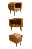 Kedi Evi Ahşap Retro TV Dekoratif Kedi Evi İç Mekan Kediler için - 5