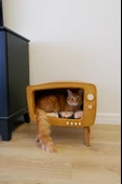 Kedi Evi Ahşap Retro TV Dekoratif Kedi Evi İç Mekan Kediler için - 3