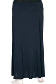 Hesna Kadın Pelin Krep Kumaş Süs Düğmeli Astarlı Lastikli Lacivert Etek thumbnail 3