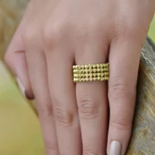 14k Sarı Altın Dört Sıra Dorika Yüzük thumbnail 1