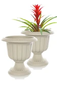 2 Adet 6 Litre Nergiz Saksı Seti Kırık Beyaz Ayaklı Plastik Çiçek Saksısı Set - 1
