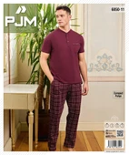 Pijamoni Erkek Düğme Yaka Kısa Kol  Pijama Takımı 6850/11 - 1 Adet  L Mürdüm thumbnail 2
