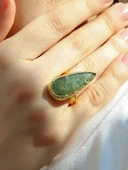Doğal Taş Zebercet(Peridot) Doğal Taşlı Ayarlanabilir Altın Kaplama Kadın Yüzük eouy3z thumbnail 1