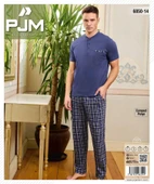 Pijamoni Erkek Düğme Yaka Kısa Kol  Pijama Takımı 6850/14 - 1 Adet  2XL Saks Mavi thumbnail 2
