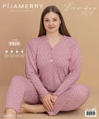 Pijamerry Kadın Büyük Beden Dantel Yaka Bambu Uzun Kol İnce Pijama Takımı 5920- 1 Adet  2XL Pembe - 2