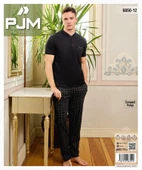 Pijamoni Erkek Düğme Yaka Kısa Kol  Pijama Takımı 6850/12 - 1 Adet  Siyah 2XL - 2