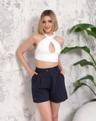 Çizgili düğmeli şort siyah s2551251 - 6