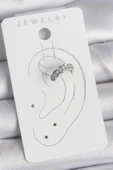 Pirinç Gümüş Renk Zirkon Taşlı Kıkırdak Model Kadın Küpe - TJ-BKP10550 - 2