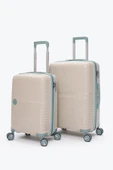 Elatae Exclusive Pro Polipropilen Kırılmaz 2'li Valiz Seti Orta Boy - Kabin Boy Bej - Mavi 5239 thumbnail 1