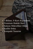 Gerçek Deri El Yapımı Hakiki Deri Kartlık İtalyan Dikiş Premium Kadife Hakiki Deri Kompakt Kartlık - 3