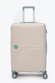 Elatae Exclusive Pro Polipropilen Kırılmaz 2'li Valiz Seti Orta Boy - Kabin Boy Bej - Mavi 5239 thumbnail 2