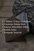 Gerçek Deri El Yapımı Hakiki Deri Kartlık İtalyan Dikiş Premium Kadife Hakiki Deri Kompakt Kartlık - 3