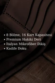 Gerçek Deri Cüzdan El Yapımı Hakiki Kadife Premium Deri İtalyan Dikiş 8 Kart Bölmeli - 5