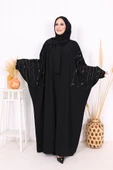 Yarasakol İşleme Detaylı Abaya 70012 Siyah-Gold thumbnail 4