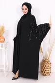 Yarasakol İşleme Detaylı Abaya 70012 Siyah-Gold thumbnail 1