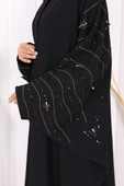 Yarasakol İşleme Detaylı Abaya 70012 Siyah-Gold thumbnail 8