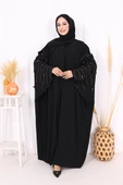 Yarasakol İşleme Detaylı Abaya 70012 Siyah-Gold thumbnail 2