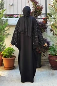 Yarasakol İşleme Detaylı Abaya 70012 Siyah-Gold thumbnail 5