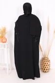 Yarasakol İşleme Detaylı Abaya 70012 Siyah-Gold thumbnail 6