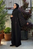 Yarasakol İşleme Detaylı Abaya 70012 Siyah-Gold thumbnail 7