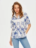 Tropik Brode Nakışlı Kısa Kol Pamuk Vual Gömlek Faik Sönmez thumbnail 4