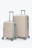 Elatae Exclusive Pro Polipropilen Kırılmaz 2'li Valiz Seti Büyük Boy - Kabin Boy Bej - Mavi 5239 thumbnail 1
