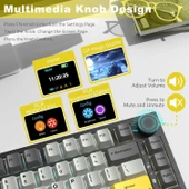 Ajazz AK820 Pro 3 Modlu%75 Mekanik Klavye, TFT Akıllı Ekran ve Düğmeye Sahip Gasket-Mounted Oyuncu Klavyesi, Bluetooth 5.1/2.4g Kablosuz/Type-C Kablolu (AK820 PRO - Sarı Siyah - Gift Switch) - 9