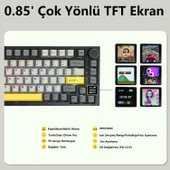 Ajazz AK820 Pro 3 Modlu%75 Mekanik Klavye, TFT Akıllı Ekran ve Düğmeye Sahip Gasket-Mounted Oyuncu Klavyesi, Bluetooth 5.1/2.4g Kablosuz/Type-C Kablolu (AK820 PRO - Sarı Siyah - Gift Switch) - 6
