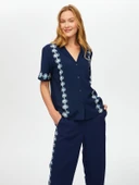 Faik Sönmez Kadın Önü Nazar Boncuğu Baskılı Kısa Kollu Viskon thumbnail 4