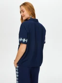 Faik Sönmez Kadın Önü Nazar Boncuğu Baskılı Kısa Kollu Viskon thumbnail 8