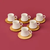 MİEN-23405 Bambu Tabaklı 6lı Kahve Fincan Takımı - 3