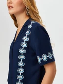 Faik Sönmez Kadın Önü Nazar Boncuğu Baskılı Kısa Kollu Viskon thumbnail 9