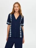 Faik Sönmez Kadın Önü Nazar Boncuğu Baskılı Kısa Kollu Viskon thumbnail 6