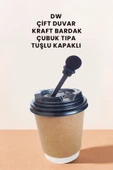 Balkan 8 Oz 25 Adet Kraft Karton Kapaklı Çubuklu Kaşık Sıcak İçecek Bardağı (Çay ve Kahve) Çift Duvarlı - 1