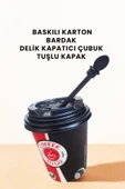 Balkan 8 Oz 50 Adet Baskılı Kapaklı Karton Bardak Karıştırma çubuğu kaşıklı Sıcak içecek bardağı - 1