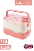 Vagonlife 1350 ML İki Kat Üç Bölme Paslanmaz Çelik Lunch Box Yeni Nesil Sefer Tası-Sos Kaseli Model-FFLBOX10110-2S - 7