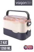 Vagonlife 1350 ML İki Kat Üç Bölme Paslanmaz Çelik Lunch Box Yeni Nesil Sefer Tası-Sos Kaseli Model-FFLBOX10110-2S - 13