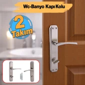 Kilitlenebilir WC Banyo Kapı Kolu (2 Takım) Nikel İnox Aynalı Sağa Sola Uygun İç Dış Tuvalet Kapısı thumbnail 1