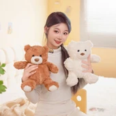 Tavşan Tüylü Fırça Çiçek Ayıcık Peluş Oyuncak - Beyaz - 26cm - 8