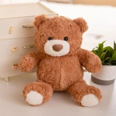 Tavşan Tüylü Fırça Çiçek Ayıcık Peluş Oyuncak - Beyaz - 26cm - 4