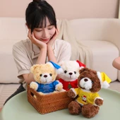 Noel Temalı Ayıcık - Kırmızı Tişört - Koyu Kahverengi Peluş - 20cm - 11