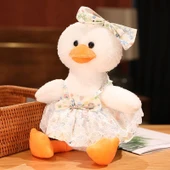 Sevimli Influencer Ördek Peluş Oyuncak - Pembe Kalpli Elbiseli 35cm - 8
