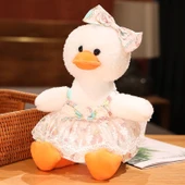 Sevimli Influencer Ördek Peluş Oyuncak - Pembe Kalpli Elbiseli 35cm - 7