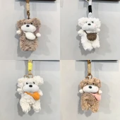 Peluş Köpek Anahtarlık - Beyaz Köpek Kahverengi Çanta - 13cm - 10