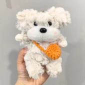 Peluş Köpek Anahtarlık - Beyaz Köpek Kahverengi Çanta - 13cm - 8
